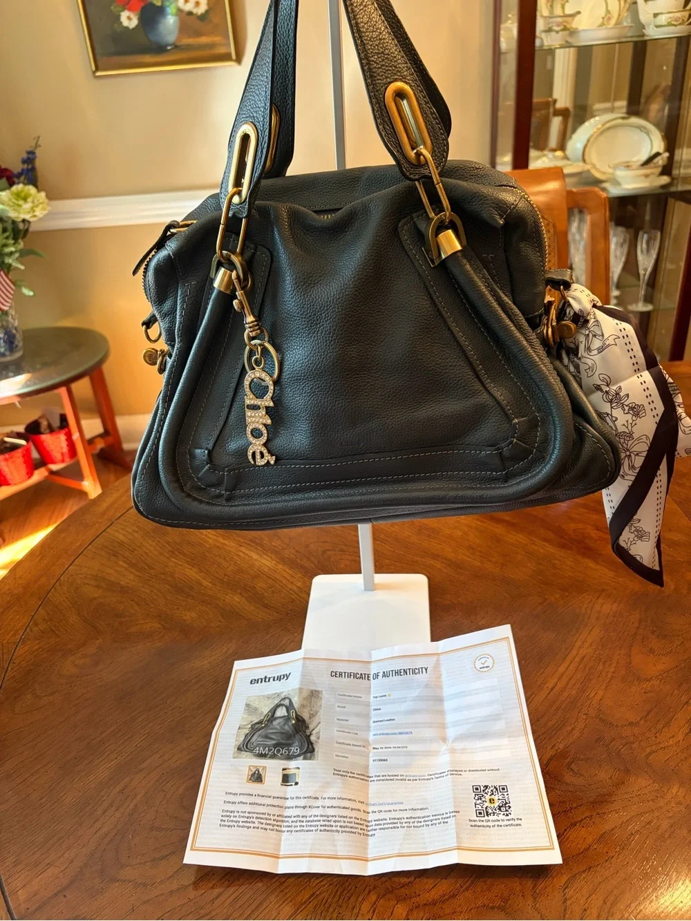 Chloe Paraty Bag in Dark Gray Leather with Gold Hardware and Charm EUC!